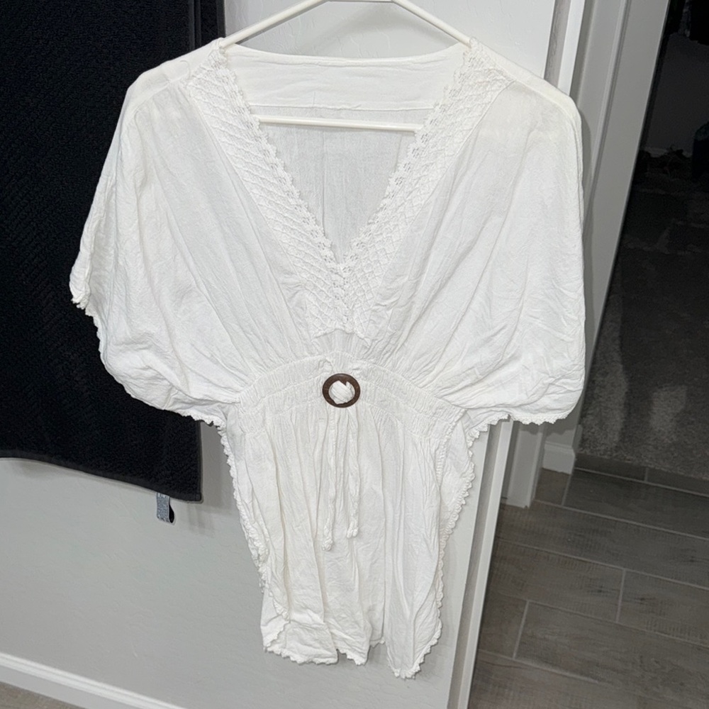 White V-Neck Bikini coverup